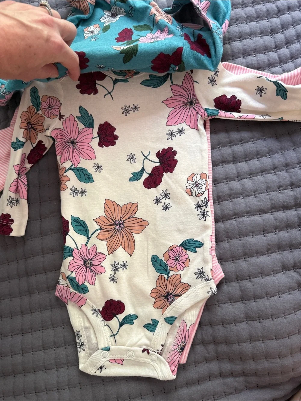 carter's Floral Long-Sleeve One-Piece Bodysuit in Teal